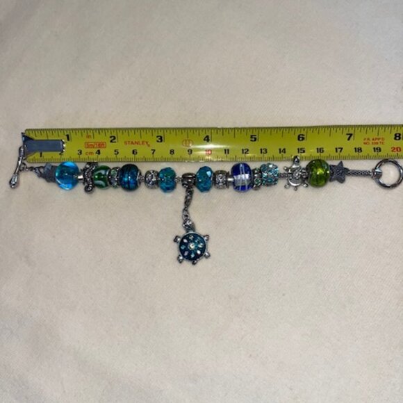 SEA LIFE | Charm Bracelet Enamel Turtle Silver tone and Rhinestone beads - Picture 6 of 9